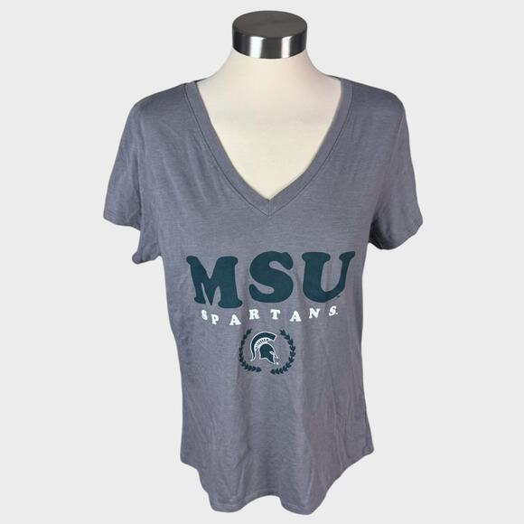 Captivating 3XL XL V Neck Short Sleeve MSU Michigan State Spartans Gray TShirt - Picture 1 of 5